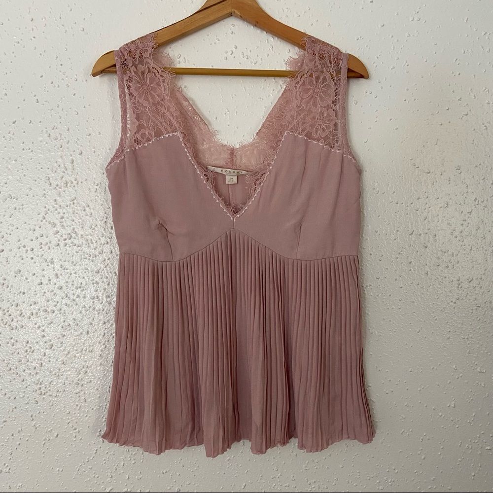 Nougat London Pink Lace Pleated Blouse | SIZE 4 | V Neckline | Shirt | Top Women